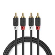 NEDIS GOLD AUX Kabel | 2x RCA m - 2x RCA m | 2.0 m | Pozlaćeni konektori | Crni 2 cabw24200at20 1