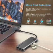 USB Type-C Hub | 1x Thunderbolt 3, 2x DP, 1x USB 3.0, 1x RJ45 Ethernet | WAVLINK 5 wl utd05 4