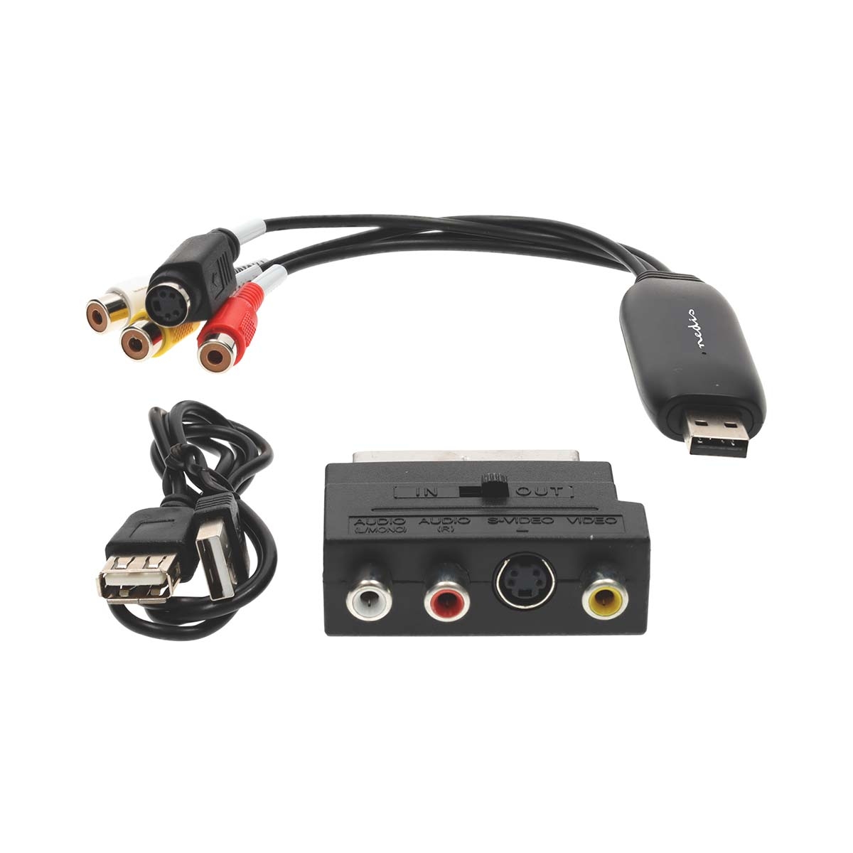 Video Grabber | USB 2.0 | Scart, RCA, S-VHS | NEDIS 1 vgrru101bk