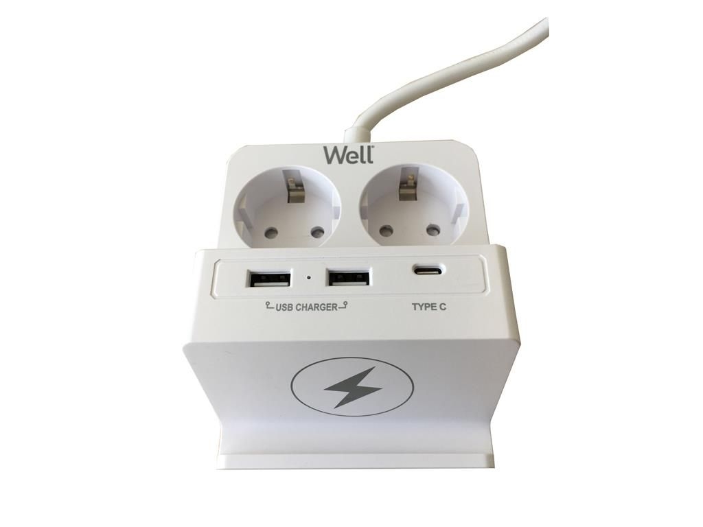 Produžni Kabel | 2x Šuko | 2x USB-A | 1x USB-C | 10W Bežični Punjač | WELL 1 exts 2s2m prot