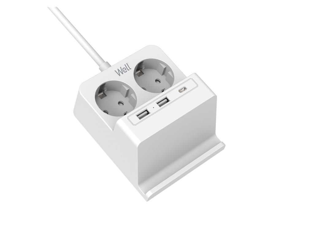 Produžni Kabel | 2x Šuko | 2x USB-A | 1x USB-C | 10W Bežični Punjač | WELL 3 exts 2s2m prot 2