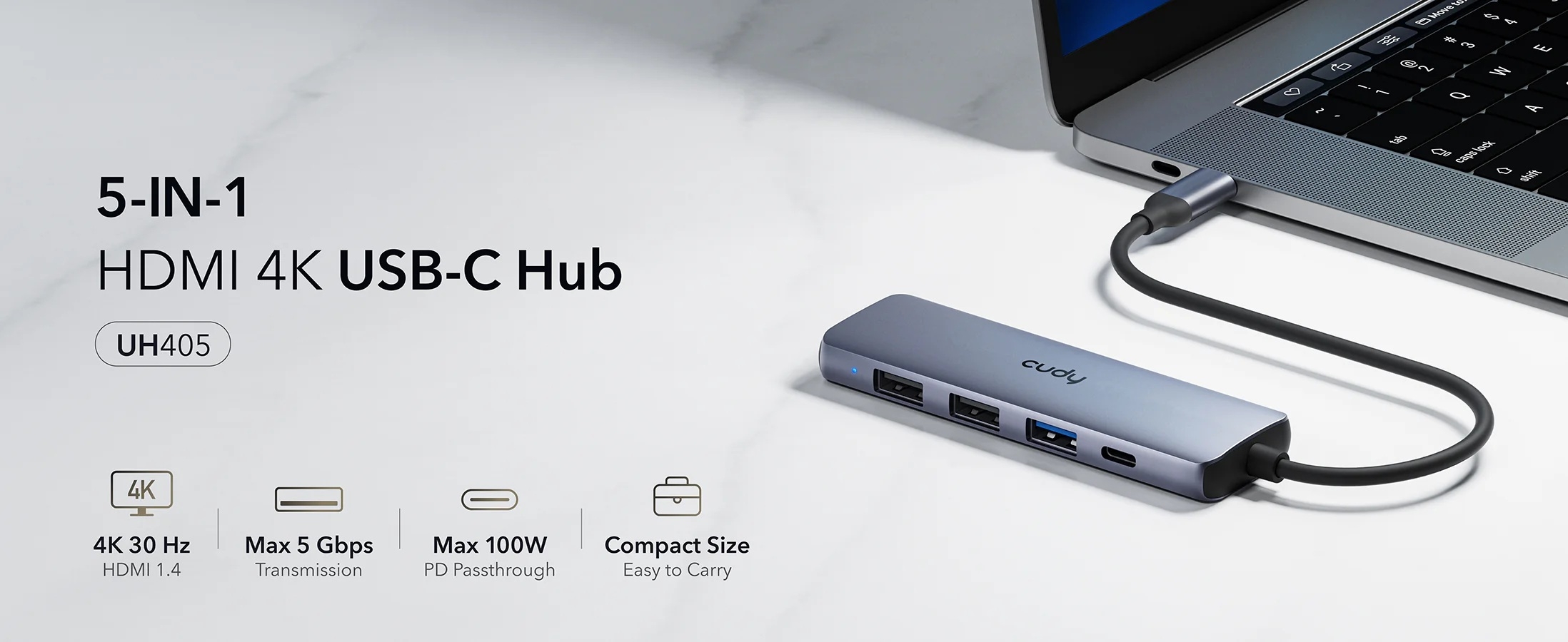 USB Type-C Hub 5-u-1 | 3x USB-A, 1x USB-C PD 100W, 1x HDMI 4K@30Hz | Cudy 4 cd uh405 3