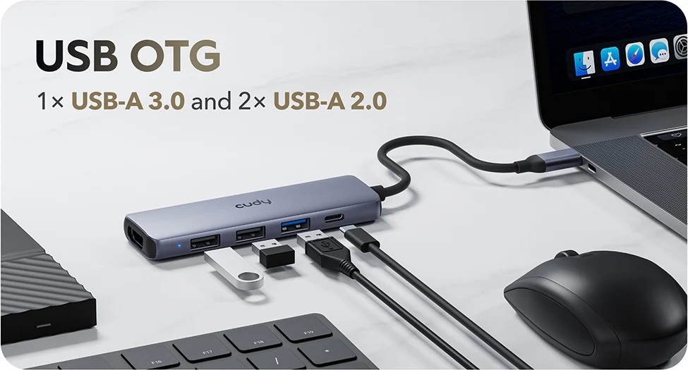 USB Type-C Hub 5-u-1 | 3x USB-A, 1x USB-C PD 100W, 1x HDMI 4K@30Hz | Cudy 5 cd uh405 4
