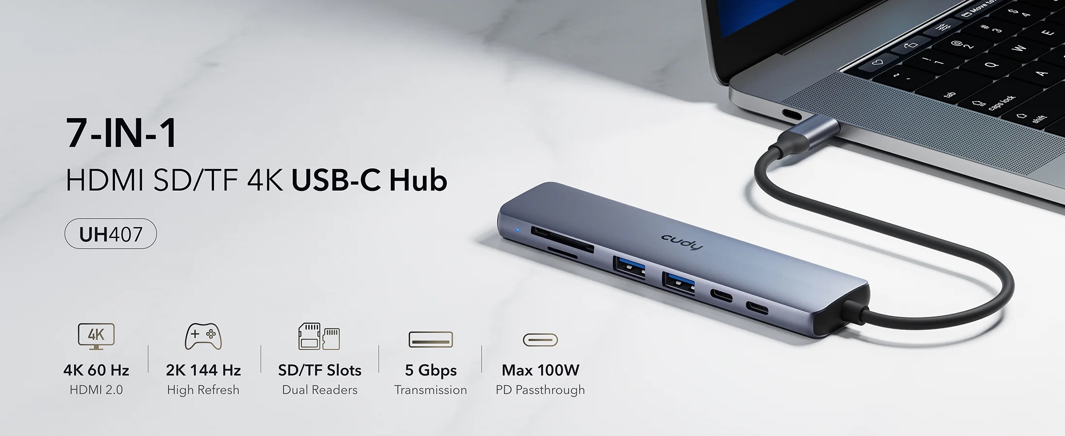 USB Type-C Hub 7-u-1 | 2x USB-A 3.2, 2x USB-C, 1x HDMI 4K@60Hz, TF, SD | Cudy 3 cd uh407 2