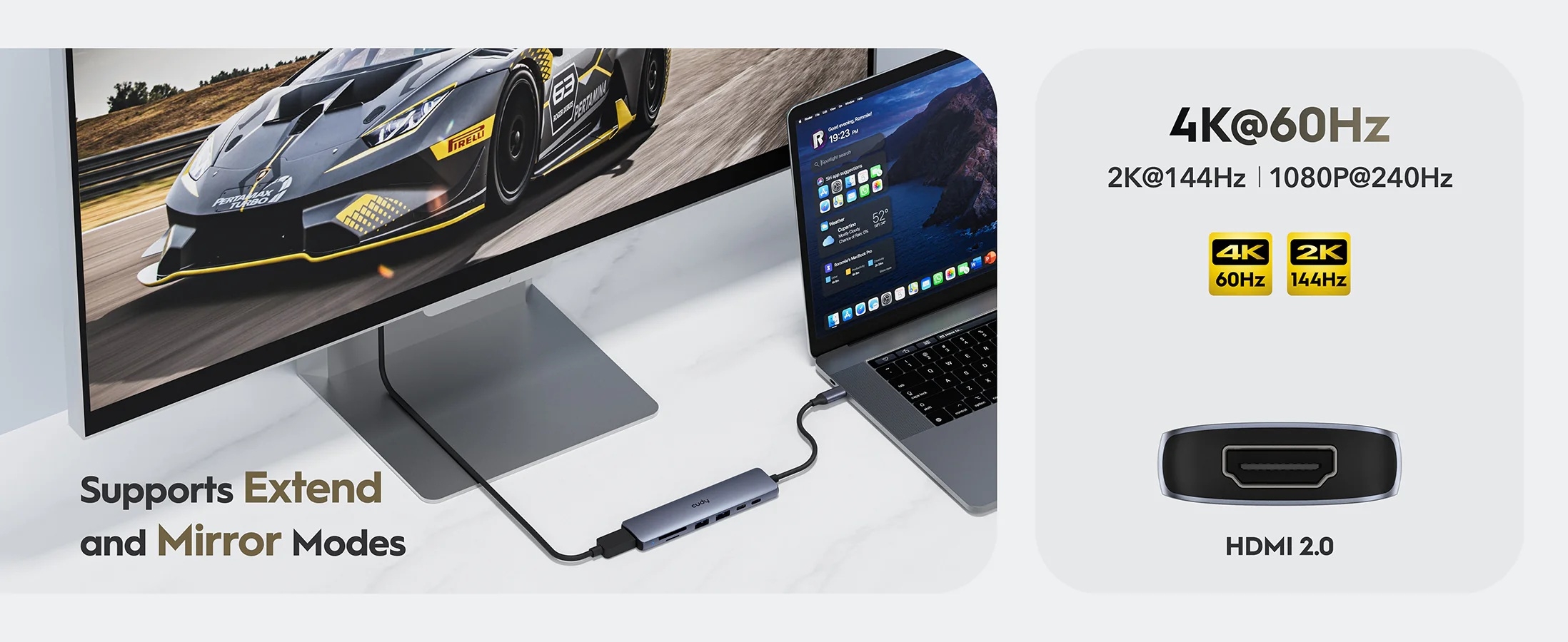 USB Type-C Hub 7-u-1 | 2x USB-A 3.2, 2x USB-C, 1x HDMI 4K@60Hz, TF, SD | Cudy 4 cd uh407 3