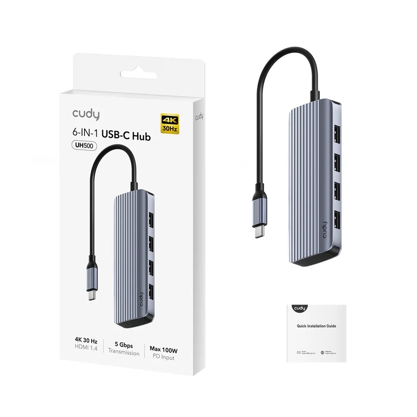 USB Type-C Hub 6-u-1 | 4x USB-A 3.2, 1x USB-C PD 100W, 1x HDMI 4K@30Hz | Cudy 4 cd uh500 3