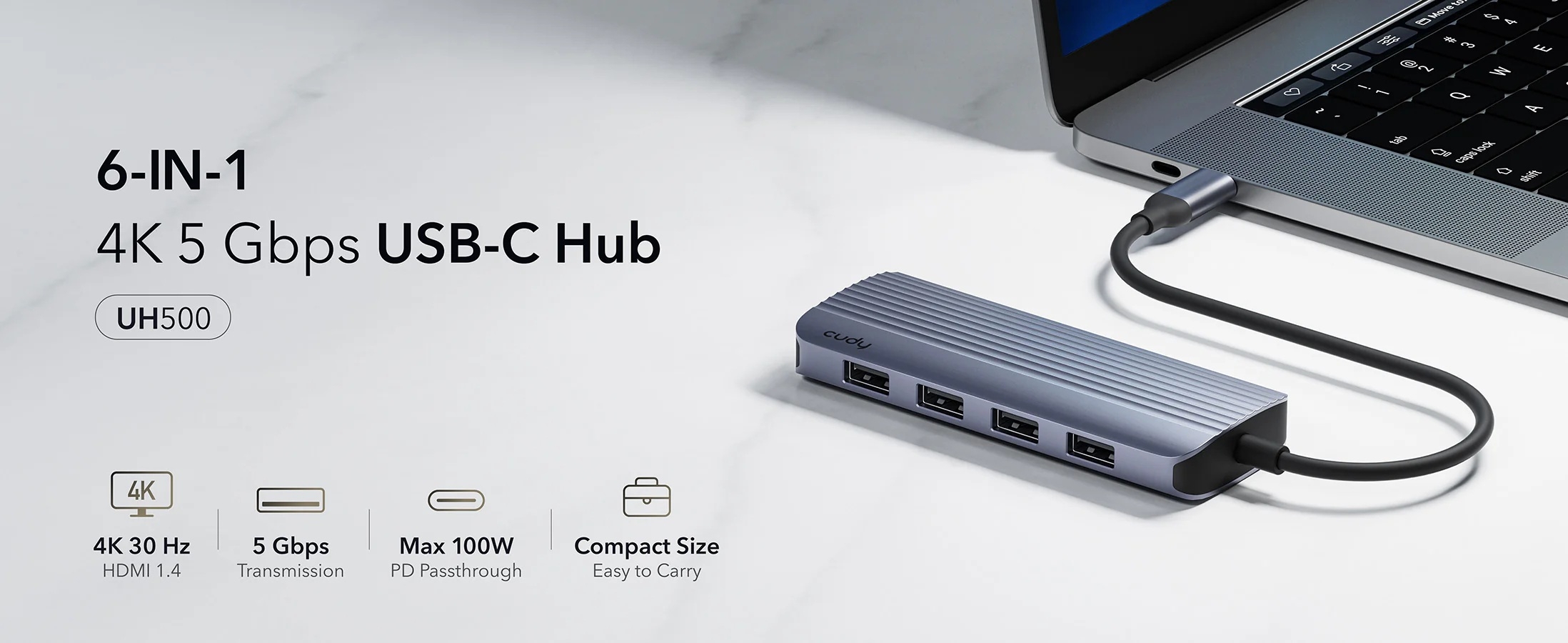 USB Type-C Hub 6-u-1 | 4x USB-A 3.2, 1x USB-C PD 100W, 1x HDMI 4K@30Hz | Cudy 5 cd uh500 4