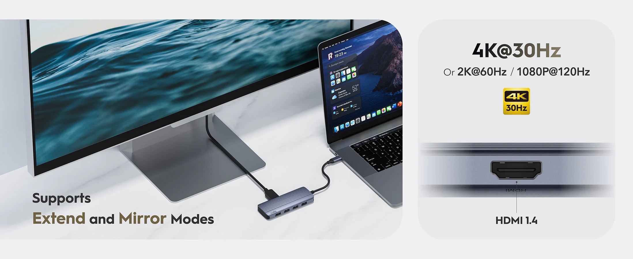 USB Type-C Hub 6-u-1 | 4x USB-A 3.2, 1x USB-C PD 100W, 1x HDMI 4K@30Hz | Cudy 6 cd uh500 5