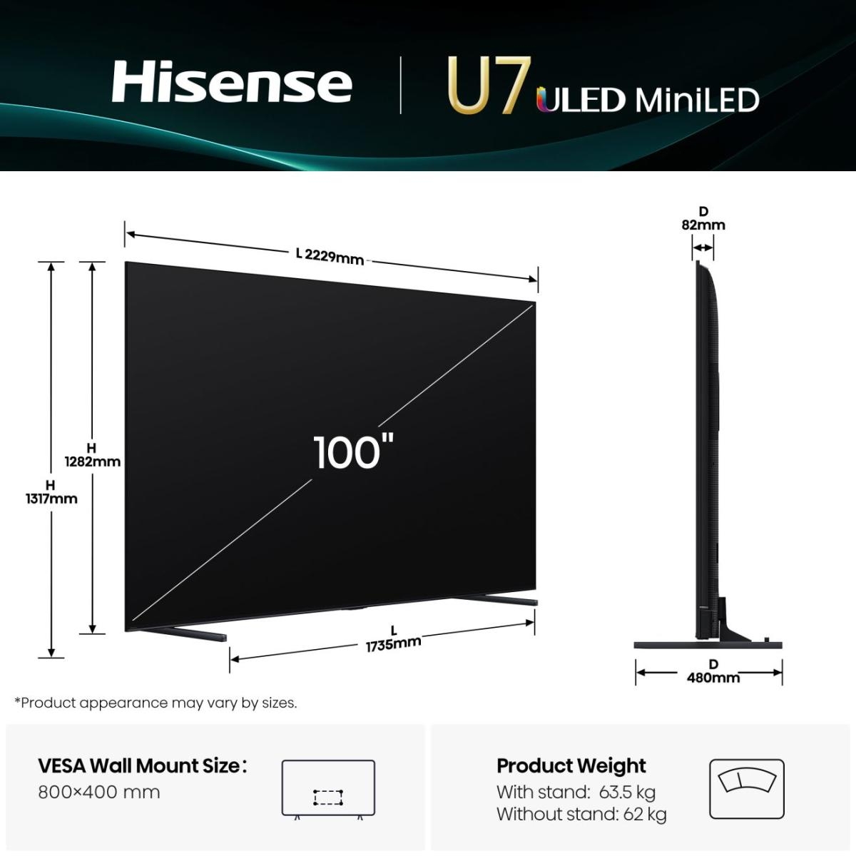 HISENSE TV LED 100U7Q | 100" | Mini LED | 4K 2 T1 N00036190 1