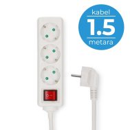 Produžni Kabel | 3 Utičnice | Kabel 1.5 m | Prekidač | Bijeli