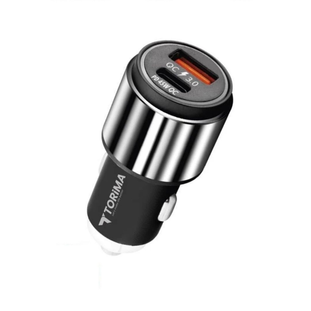 Brzi Auto Punjač | USB-A i Type-C | QC 3.0 | PD 45W | TORIMA 1 trm c16