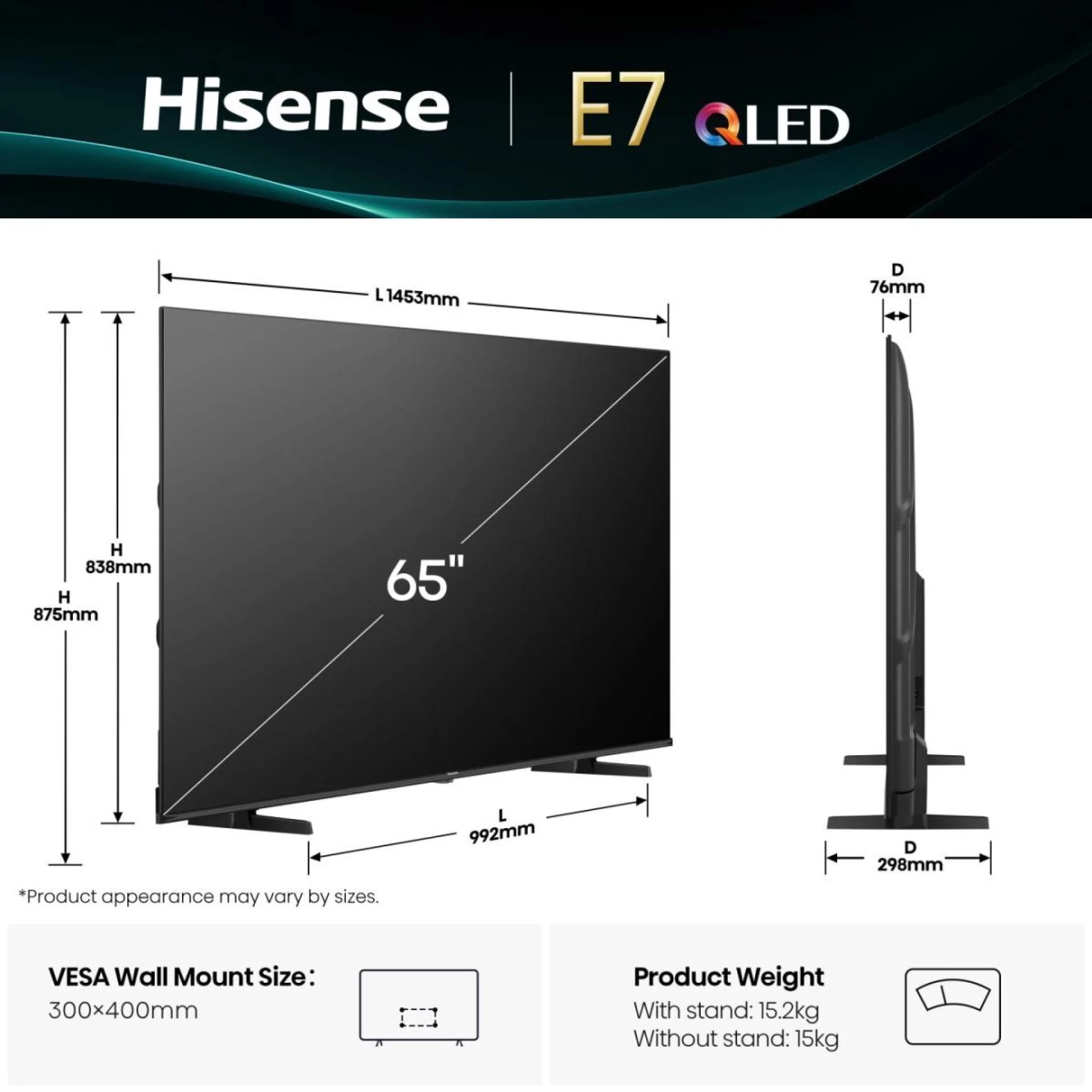 HISENSE Smart TV 65E7Q | 65" | 4K | QLED 2 T1 N00036188 1