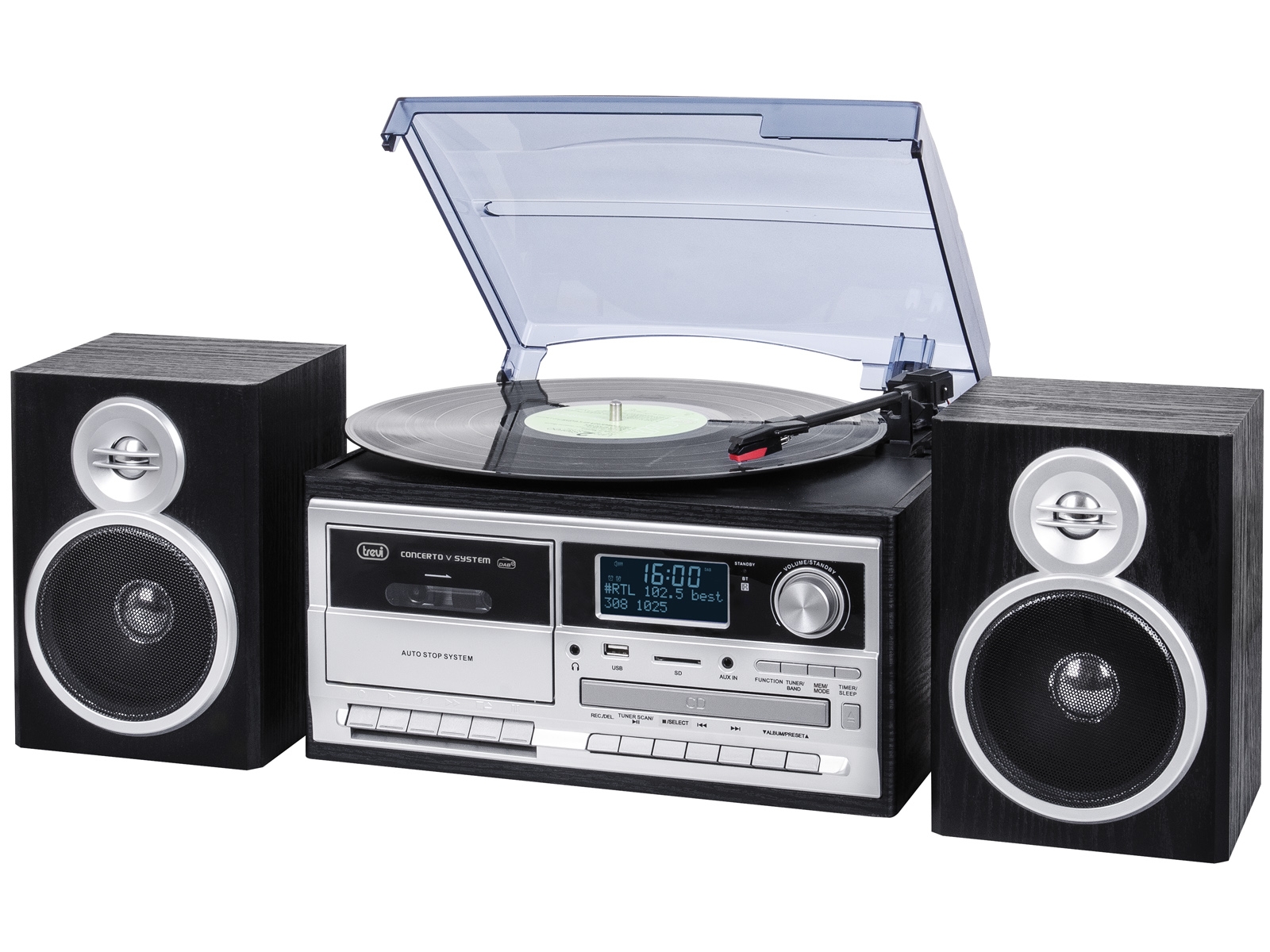 Gramofon | Kasetofon | CD Player | DAB+ | Bluetooth | 25W | Crni | TREVI 1 trv0t107200