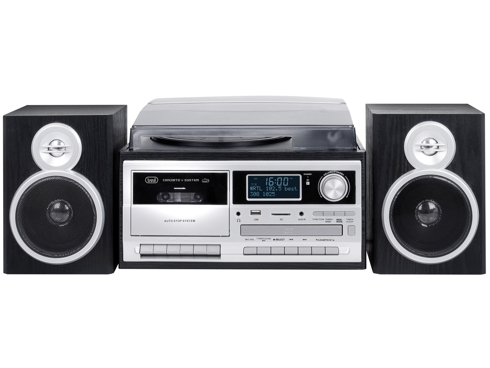 Gramofon | Kasetofon | CD Player | DAB+ | Bluetooth | 25W | Crni | TREVI 2 trv0t107200 1