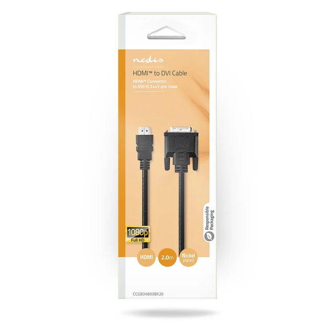 HDMI to DVI Kabel | HDMI M - DVI-D 24+1-Pin M | 2.0 m | Box Pack | NEDIS 3 ccgb34800bk20 2