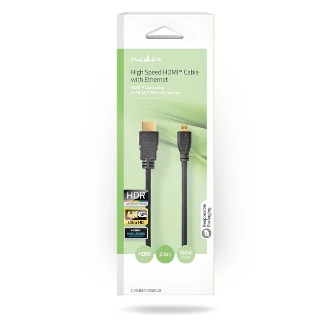 HDMI to HDMI Micro Kabel | 4K@30Hz | 2.0 m | Box Pack | NEDIS 3 cvgb34700bk20 2