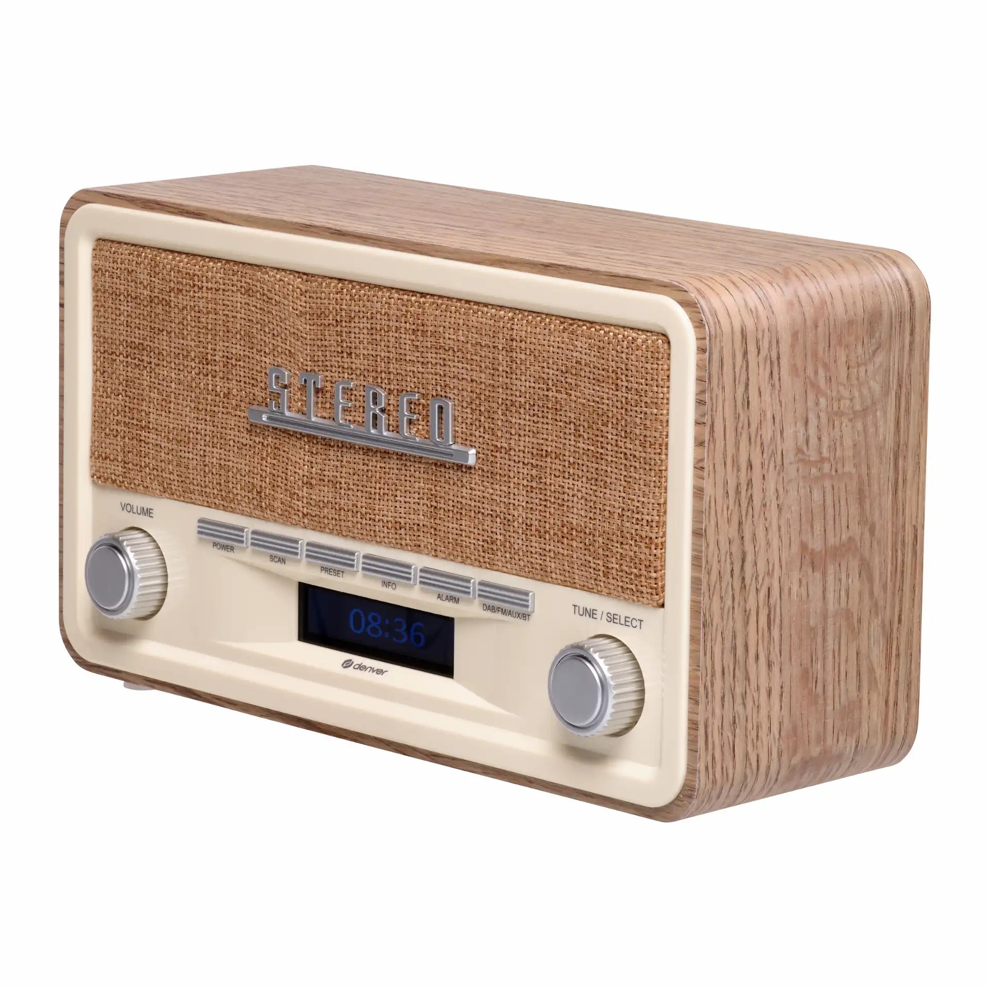 DAB+ FM Radio | DAB-18 | AUX | Sat i Alarm | Svijetlo Drvo | DENVER 1 dv dab 18lw