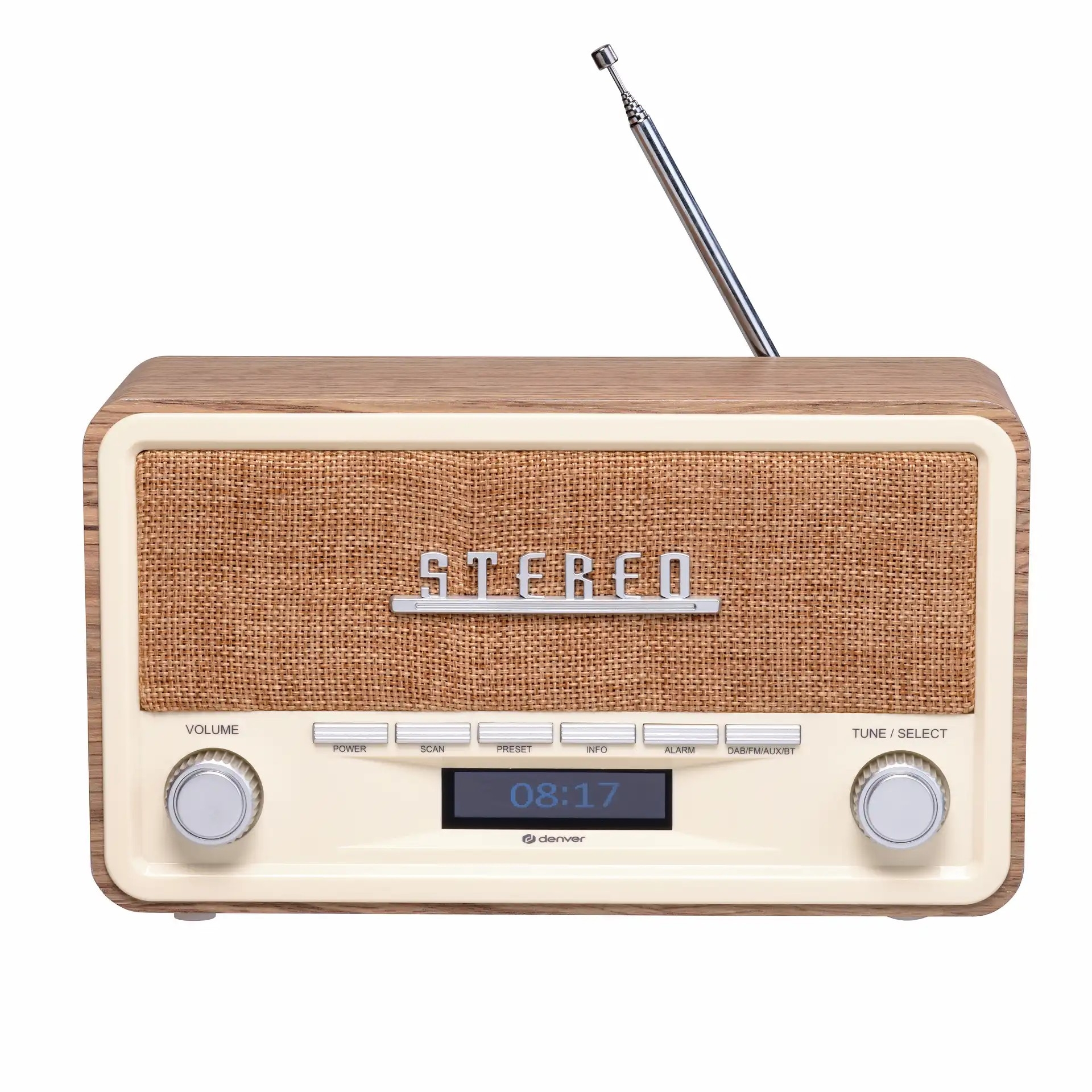 DAB+ FM Radio | DAB-18 | AUX | Sat i Alarm | Svijetlo Drvo | DENVER 3 dv dab 18lw 2