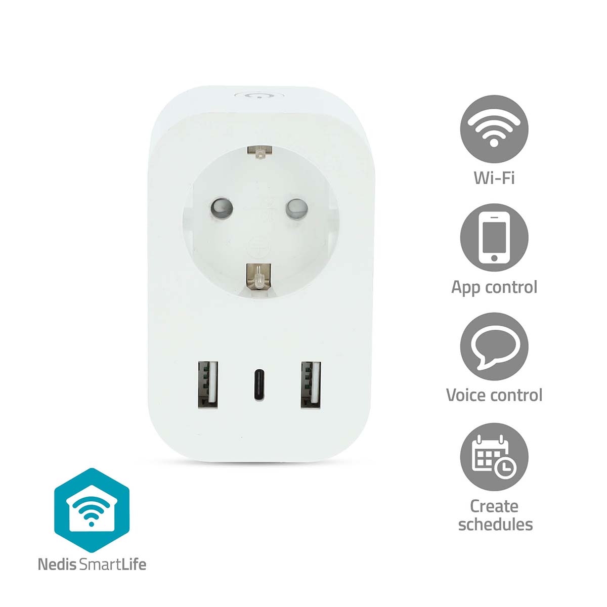 WiFi Utičnica s 3x USB Priključka | Mjerač snage | 3680 W | NEDIS SmartLife 1 wifip151fwt
