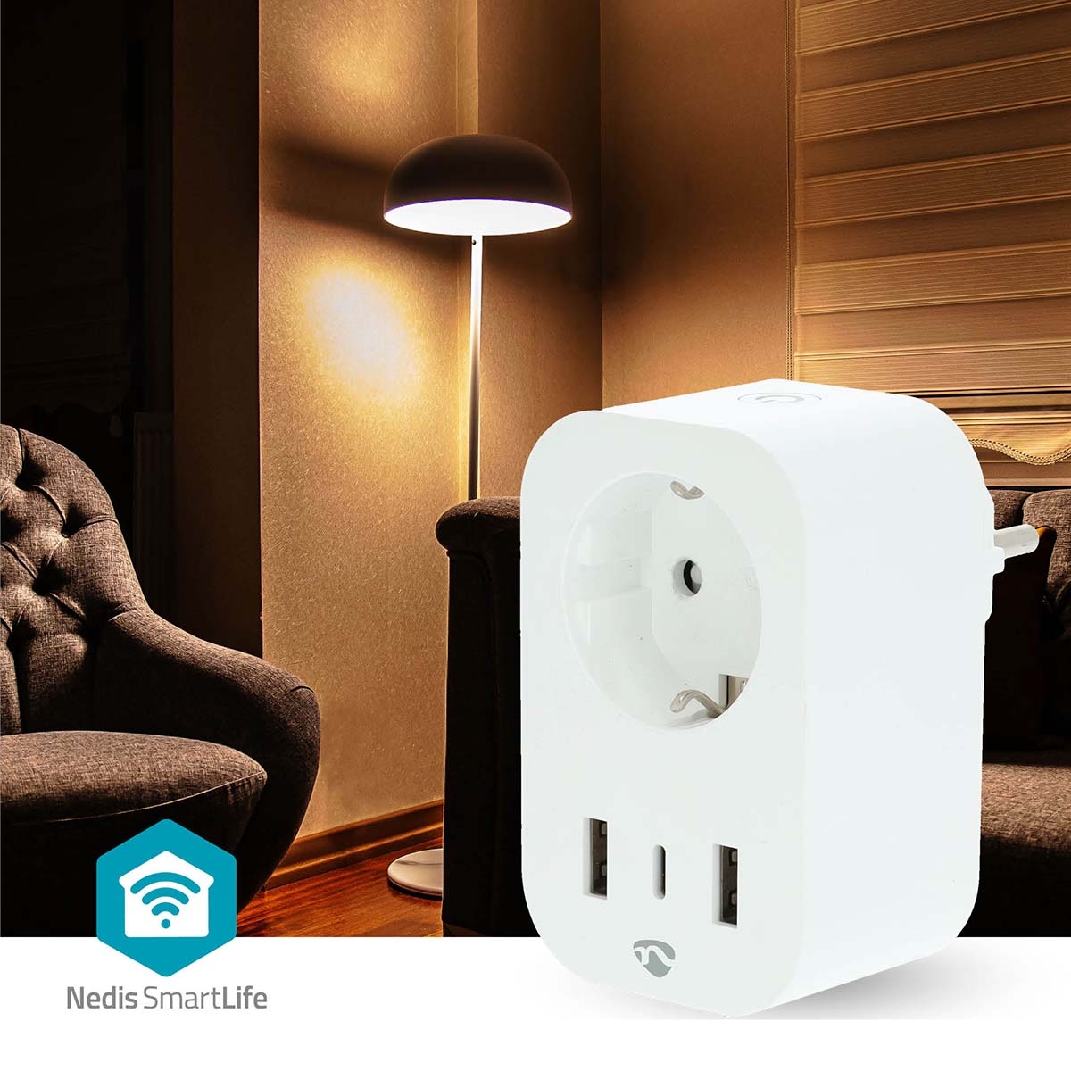 WiFi Utičnica s 3x USB Priključka | Mjerač snage | 3680 W | NEDIS SmartLife 3 wifip151fwt 2