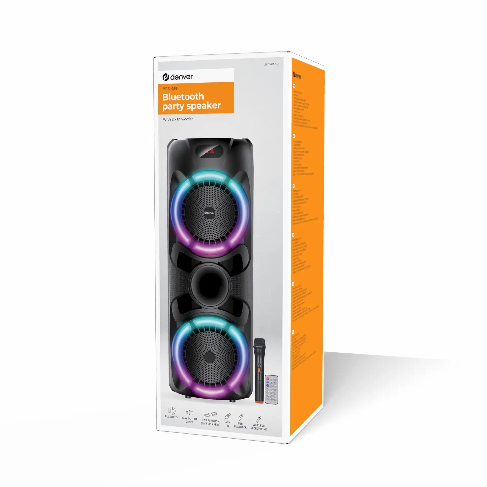 Bluetooth Party Zvučnik | 40W RMS | Bežični Mikrofon | TWS | DENVER 8 dv bps 459 7